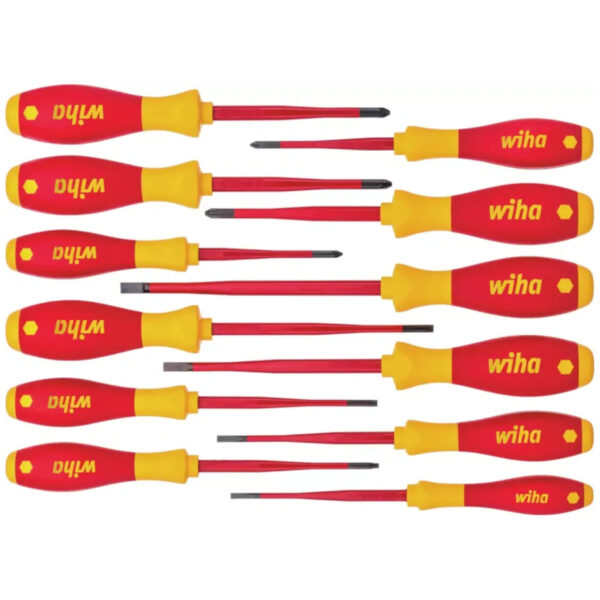 Wiha VDE Geïsoleerde Schroevendraaierset SoftFinish Electric SlimFix – Sleufkop, Phillips, Pozidriv, PlusMin/Pozidriv, Torx – 12-delig