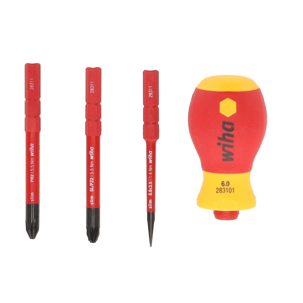 Wiha VDE Geïsoleerde slimVario Stubby Schroevendraaierset Electric – 4-delig - Incl. 3x slimBits Sleuf, Pozidriv, PlusMinus - Afbeelding 1