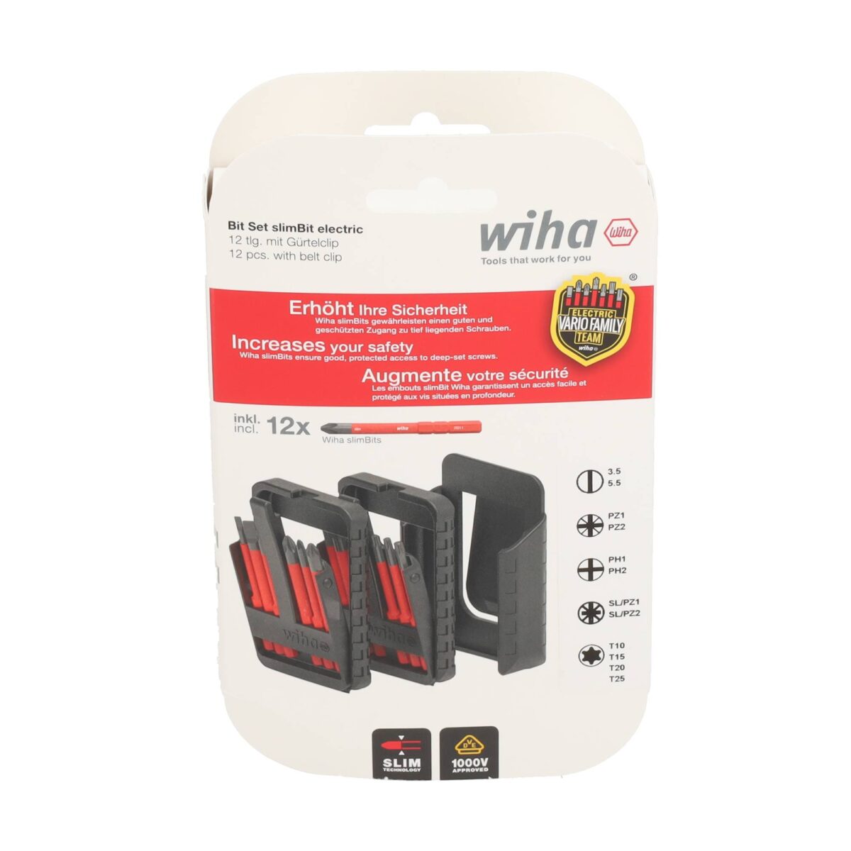 Wiha VDE Geïsoleerde Bitset slimBit electric sleufkop - 12-delig - Phillips, Pozidriv, PlusMin/Pozidriv , TORX - met riemhouder - Afbeelding 6