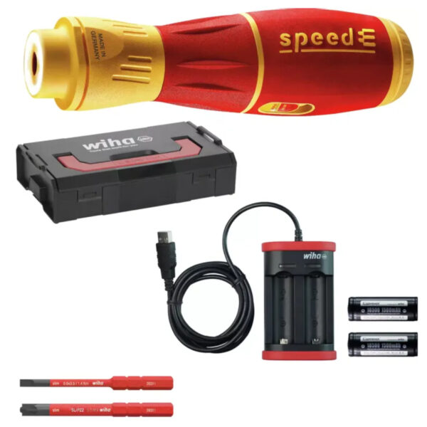 Wiha VDE Geïsoleerde Elektrische Schroevendraaier speedE II Electric - 7-delig met slimBits, accu's en USB-oplader in L-Boxx Mini