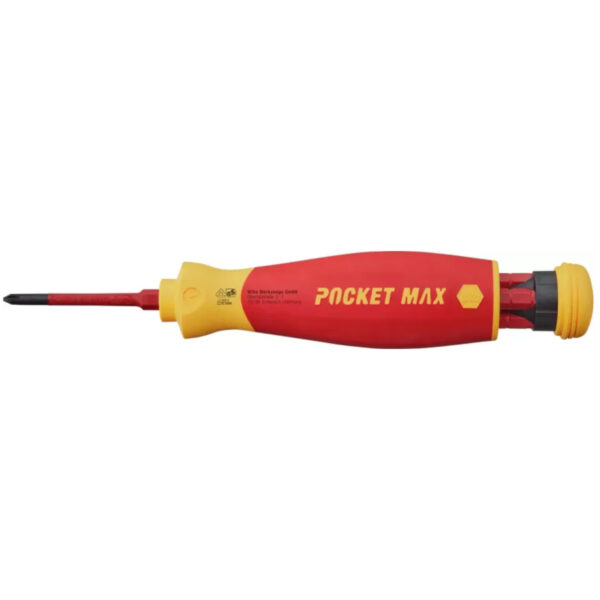 Wiha VDE Geïsoleerde Schroevendraaier met bitmagazijn PocketMax Electric gemengd met 4 slimBits - Sleufkop, Phillips, PlusMin/Pozidriv