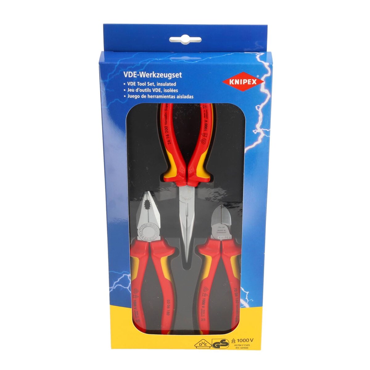 Knipex VDE Tangen Elektro-Set 3-delig – Professionele Tangen Set met Verchroomde Bekken en Veiligheidsgrepen - Afbeelding 3