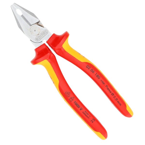 Knipex VDE Geïsoleerde Kracht-Combinatietang Comfort 180 mm – Verchroomd – Met meercomponenten grepen – Voor koperen en pianodraad