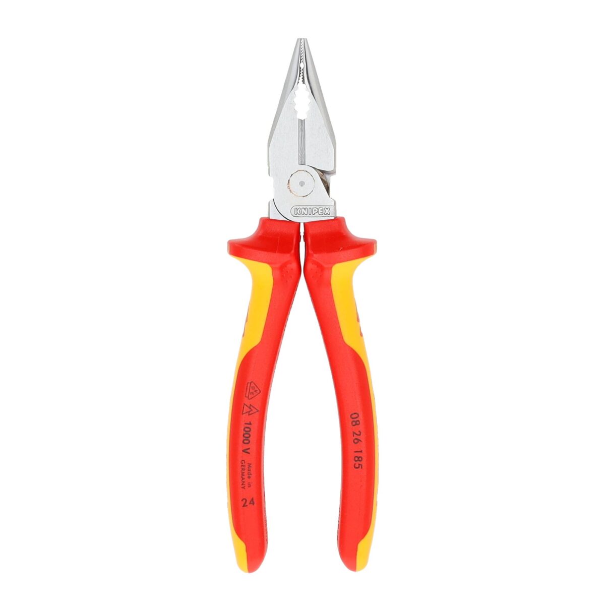 Knipex VDE Geïsoleerde Spitse Combinatietang 185 mm – Verchroomd – Voor installatiewerk in krappe ruimtes – Extra grip & snijvermogen - Afbeelding 2