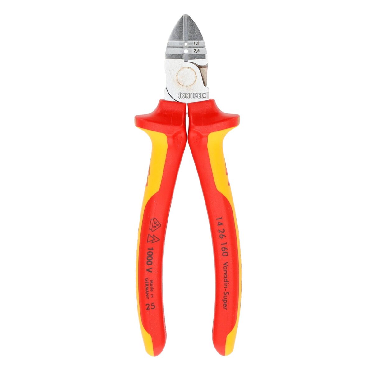 Knipex VDE Geïsoleerde Afstrip-Zijsnijtang 160 mm – Verchroomd – Voor Precisiewerk in Nauwe Ruimtes - Afbeelding 2