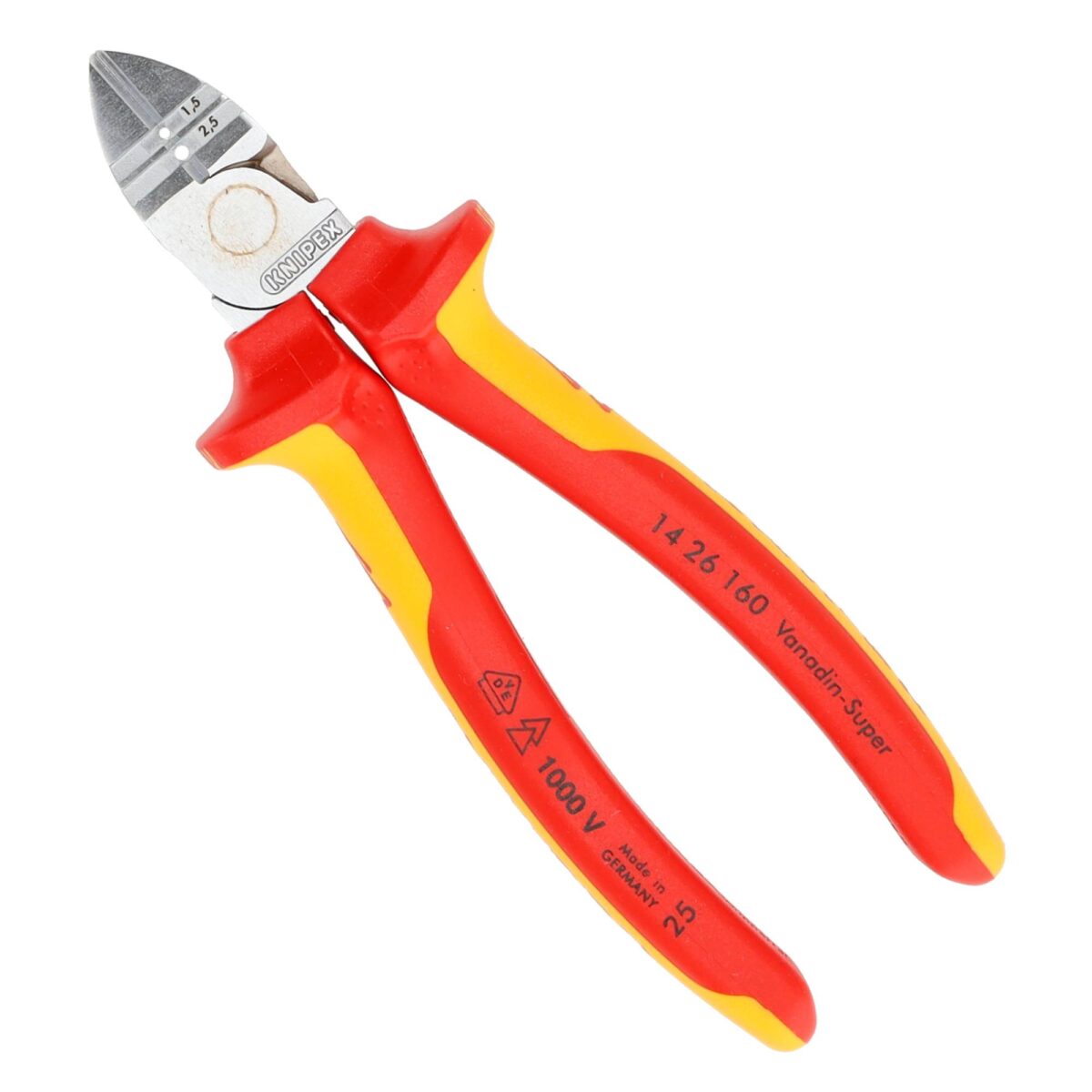 Knipex VDE Geïsoleerde Afstrip-Zijsnijtang 160 mm – Verchroomd – Voor Precisiewerk in Nauwe Ruimtes - Afbeelding 1