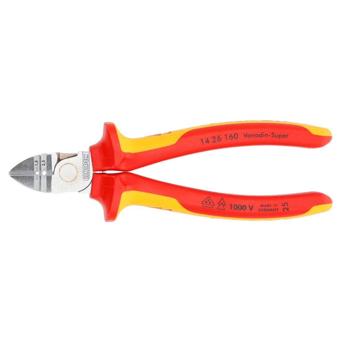 Knipex VDE Geïsoleerde Afstrip-Zijsnijtang 160 mm – Verchroomd – Voor Precisiewerk in Nauwe Ruimtes - Afbeelding 3
