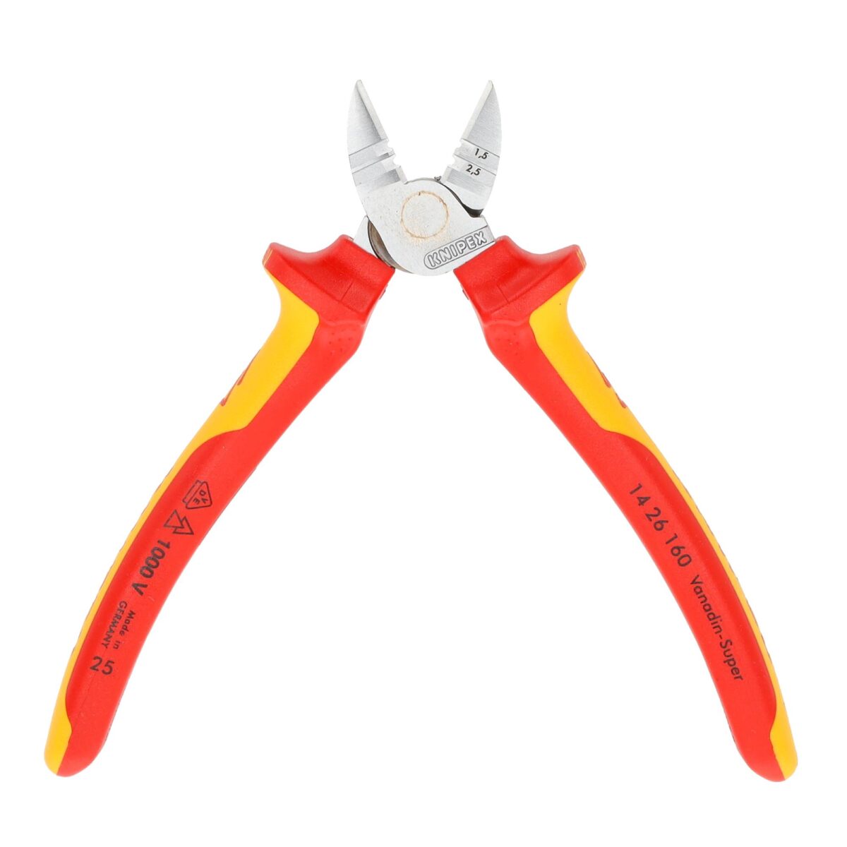 Knipex VDE Geïsoleerde Afstrip-Zijsnijtang 160 mm – Verchroomd – Voor Precisiewerk in Nauwe Ruimtes - Afbeelding 4
