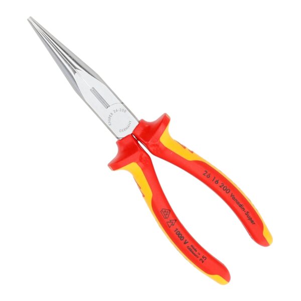 Knipex VDE Geïsoleerde Platspitse Telefoontang met Zijsnijder VDE 200 mm – Verchroomd – Voor Precisiewerk aan Draden en Componenten