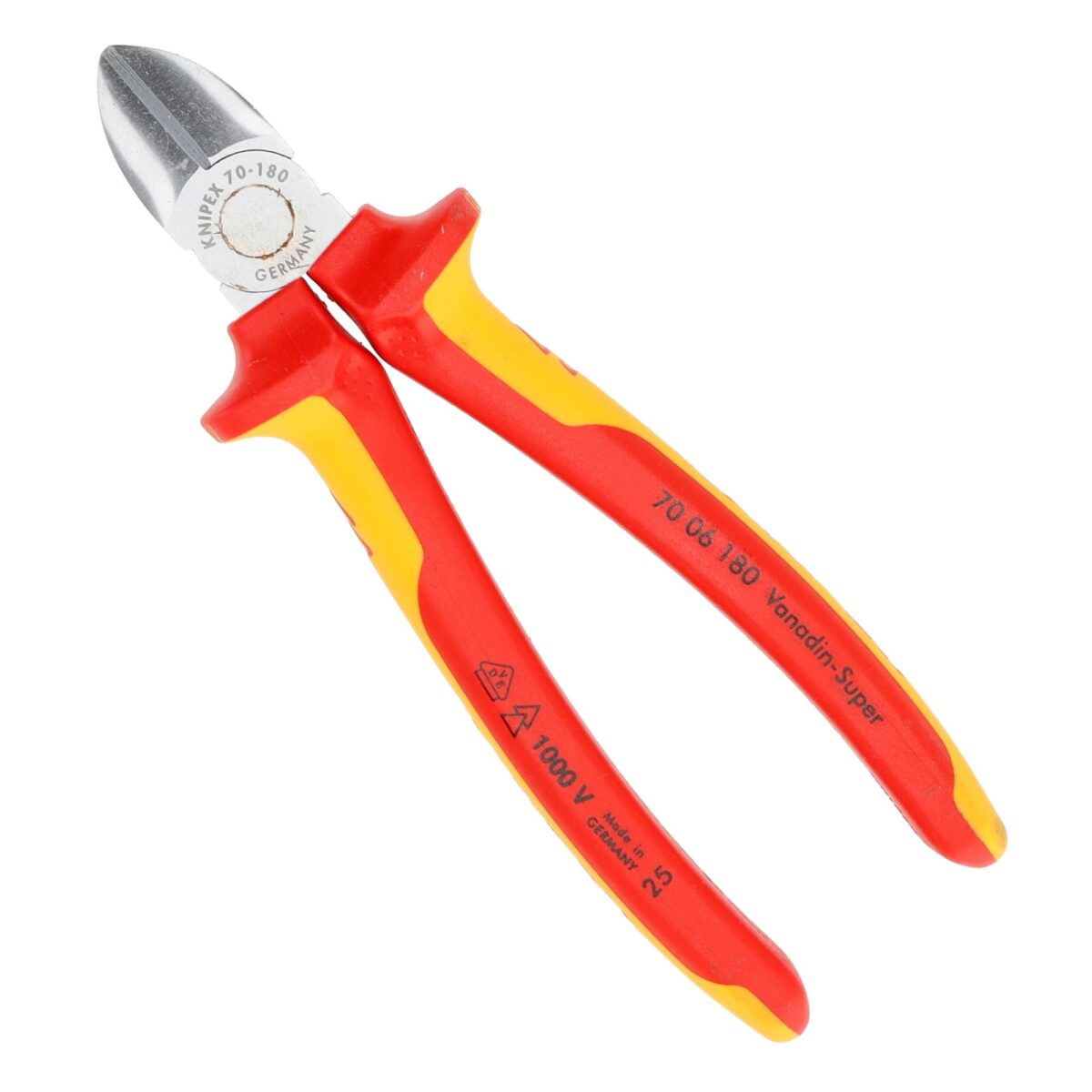 Knipex VDE Geïsoleerde Zijsnijtang 180 mm – Verchroomd, Ergonomisch en Veilig voor Professioneel Gebruik - Afbeelding 1