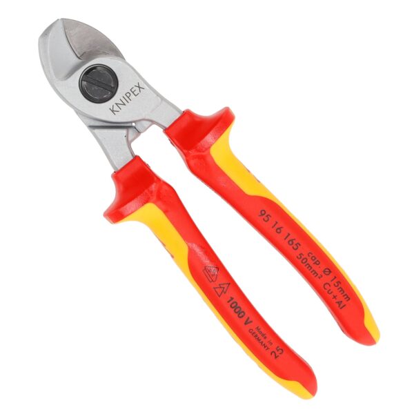 Knipex VDE Geïsoleerde Kabelschaar 165 mm – Voor Cu- en Al-kabels tot Ø 15 mm, Verchroomd met Veiligheidsgrepen