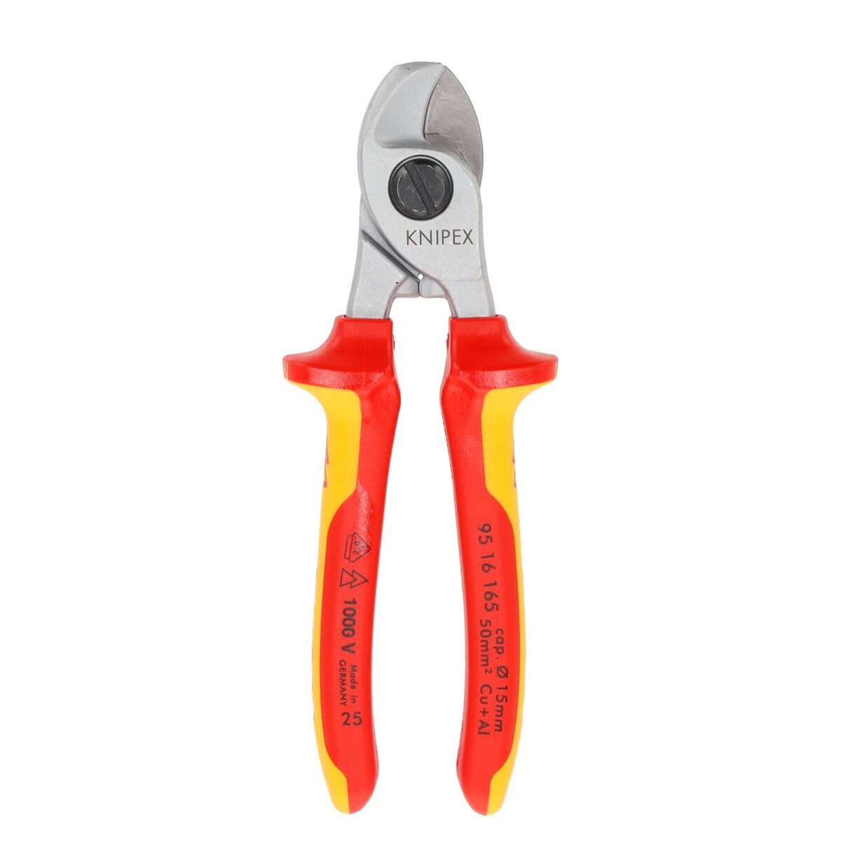 Knipex VDE Geïsoleerde Kabelschaar 165 mm – Voor Cu- en Al-kabels tot Ø 15 mm, Verchroomd met Veiligheidsgrepen - Afbeelding 2