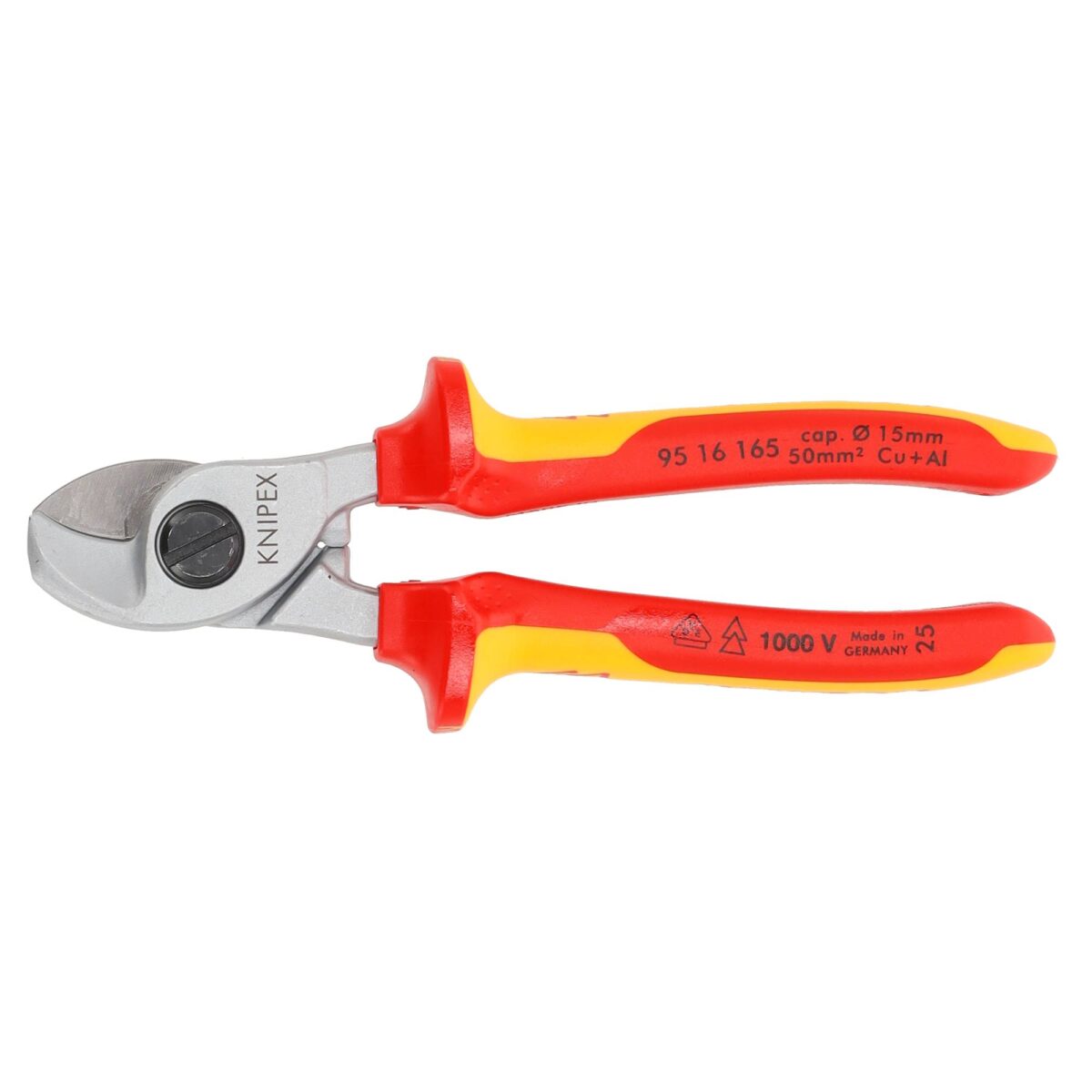 Knipex VDE Geïsoleerde Kabelschaar 165 mm – Voor Cu- en Al-kabels tot Ø 15 mm, Verchroomd met Veiligheidsgrepen - Afbeelding 3
