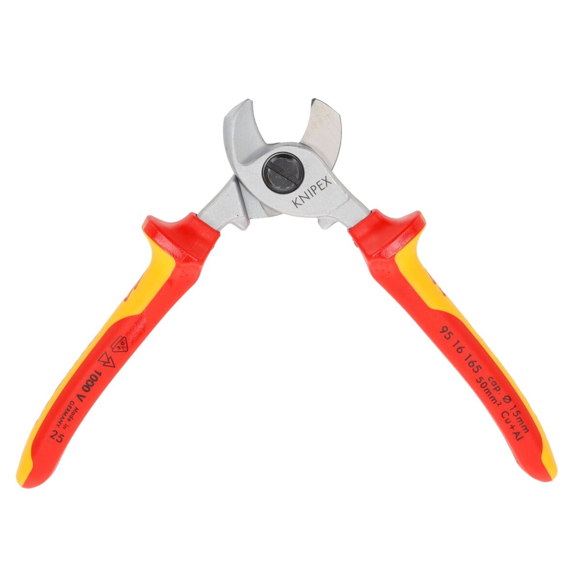 Knipex VDE Geïsoleerde Kabelschaar 165 mm – Voor Cu- en Al-kabels tot Ø 15 mm, Verchroomd met Veiligheidsgrepen - Afbeelding 4
