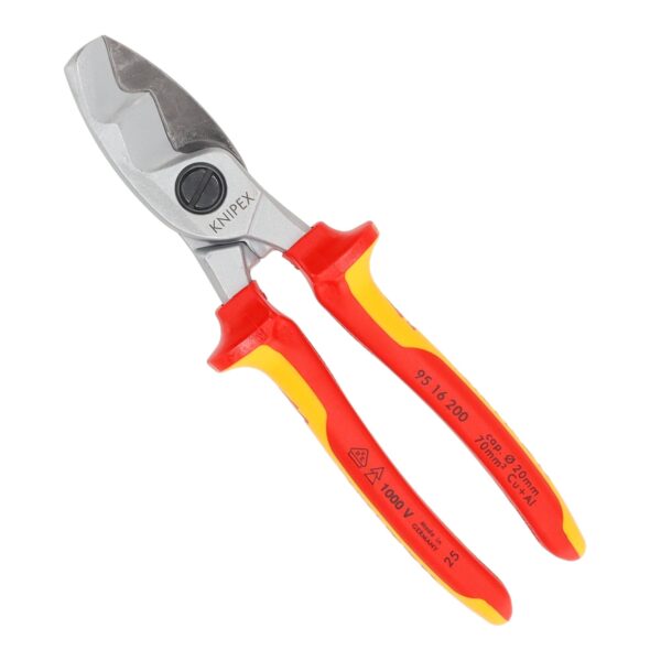 Knipex VDE Geïsoleerde Kabelschaar 200 mm – Dubbele Snijkanten, Verchroomd met Veiligheidsgrepen