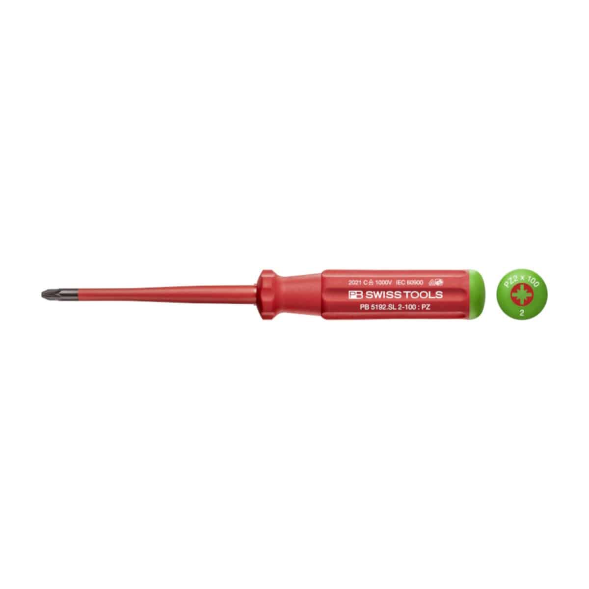 PB Swiss Tools VDE Geïsoleerde Kruiskopschroevendraaier PZ2 x 100 mm – Slim Design - Afbeelding 1