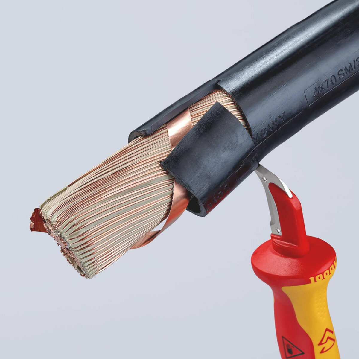 Knipex VDE Geïsoleerde Ontmantelingsmes met Glijschoen 180 mm – VDE Kabelmes met Meer-Componenten Grepen - Afbeelding 5