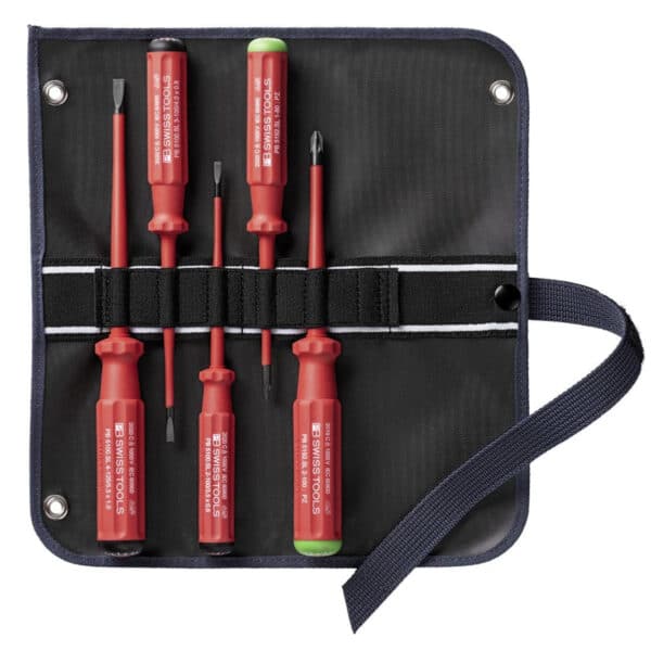 PB Swiss Tools PB 5543.SU – Slimline VDE Schroevendraaierset met Roletui 5-delig | Gleuf en SL/PZ
